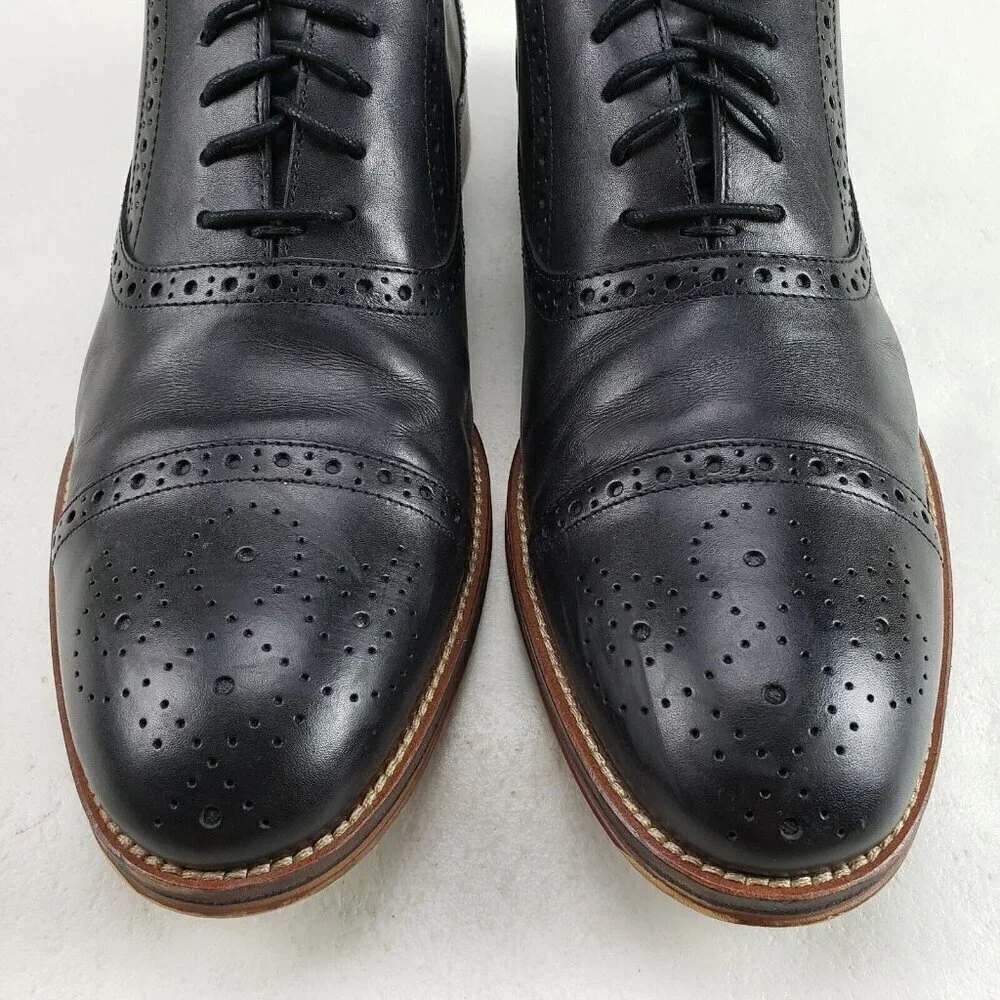 Johnston Murphy Conard Leather Oxford Mens 13 Black Brogue Cap Toe Dress Shoe